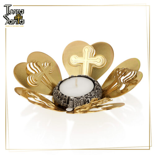 Jerusalem Cross Candle & Candle Holder Flower Petals