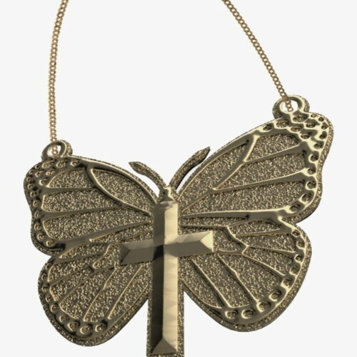 Colar de cruz de borboleta com pingente banhado a ouro