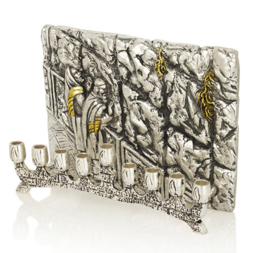 Hanukkah Menorah Western Wall Prayers Sterling Silver Plating